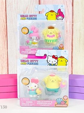Hello Kitty My Melody & Pompompurin Tropical Party Vinyl Figures Set X2 NEW